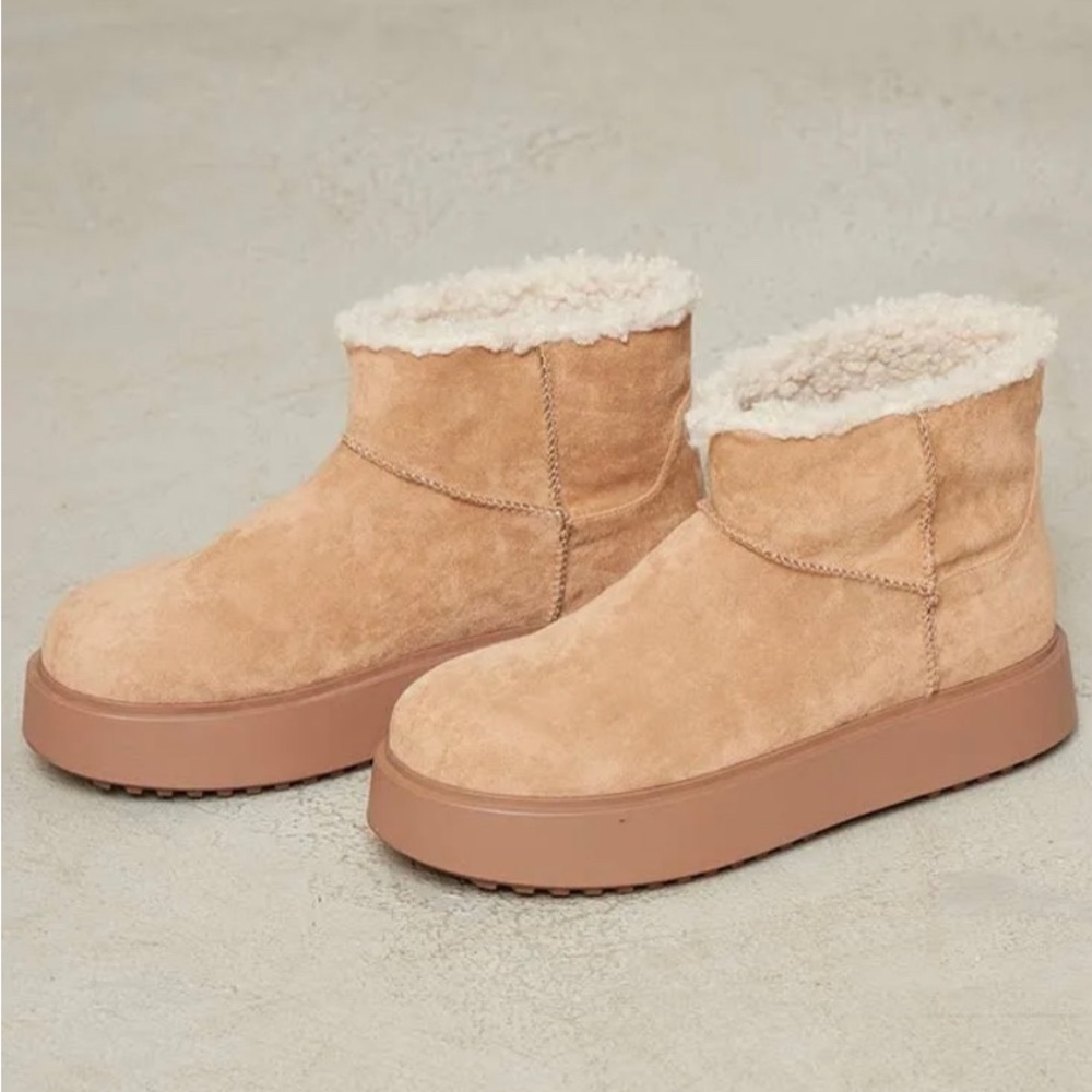 Women's Brown Faux Suede Round Toe Thick Flat Sole Ankle Booties